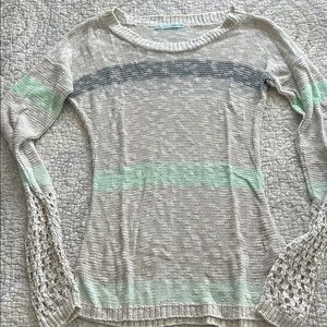 Women's Striped Knit Sweater - Cream and Gray